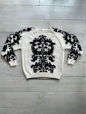 Perry Ellis Men’s Cream and Black Jacquard Crewneck Sweater size XL Handknit
